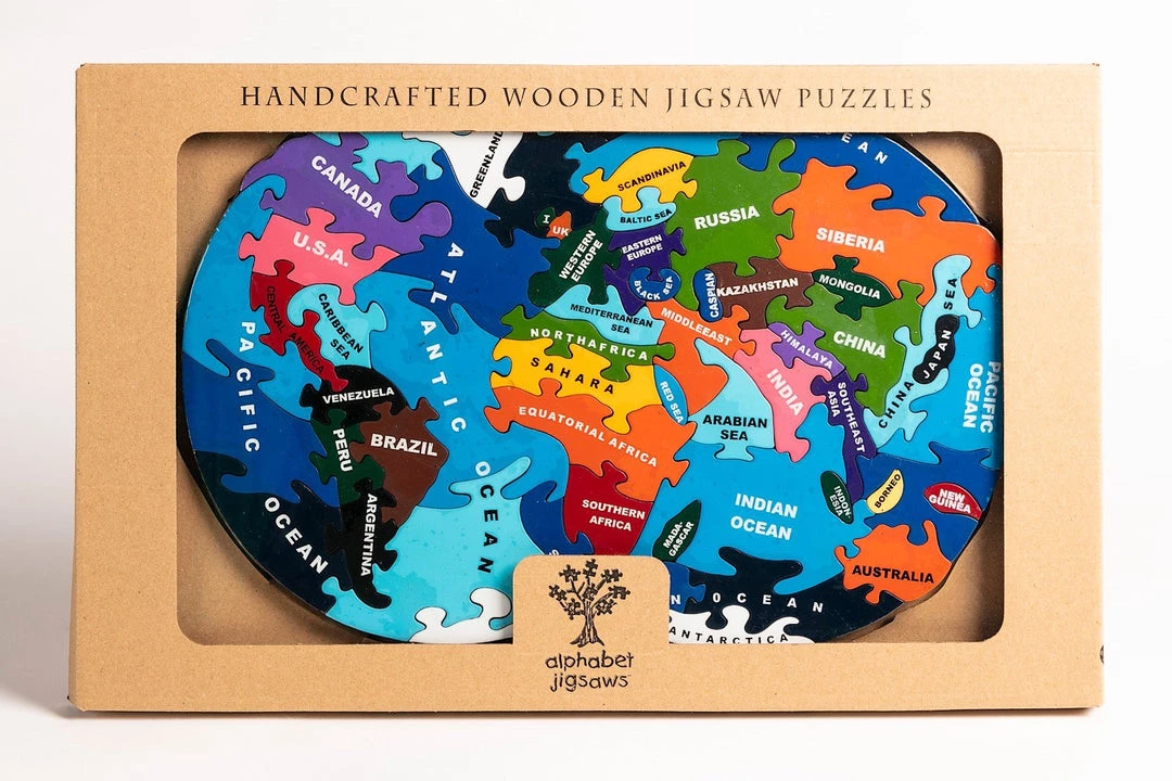 Alphabet Jigsaw Wooden Jigsaw Puzzles MAP OF WORLD - Wooden Jigsaw Puzzle