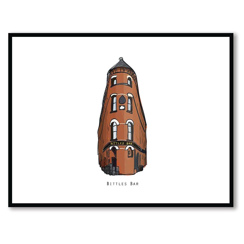 Cowfield Design Irish Pub Prints BITTLES BAR - Belfast Pub Print - Made In Ireland