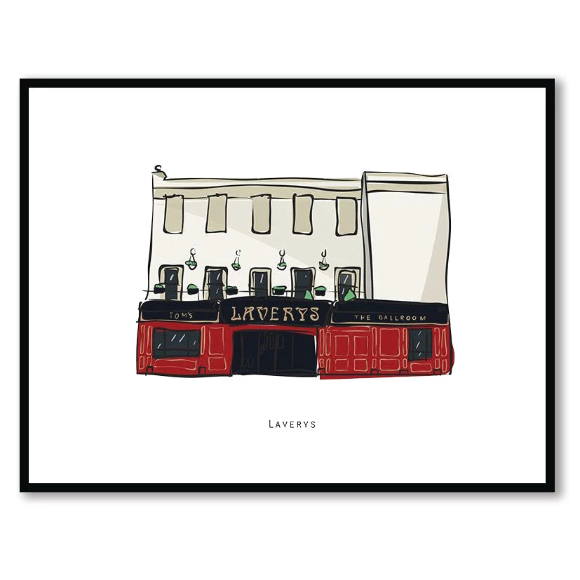 Cowfield Design LAVERYS - Belfast Pub Print - Made In Ireland Irish Pub Prints