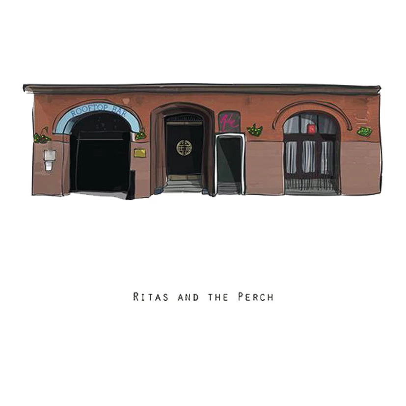 Cowfield Design RITAS AND THE PERCH - Belfast Pub Print - Made In Ireland Irish Pub Prints