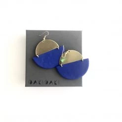 Daki Daki EARRINGS Blue + Brass Textured - Contemporary Made In Dublin Ireland