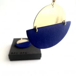 Daki Daki EARRINGS Blue + Brass Textured - Contemporary Made In Dublin Ireland