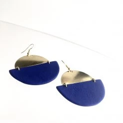 Daki Daki EARRINGS Blue + Brass Textured - Contemporary Made In Dublin Ireland
