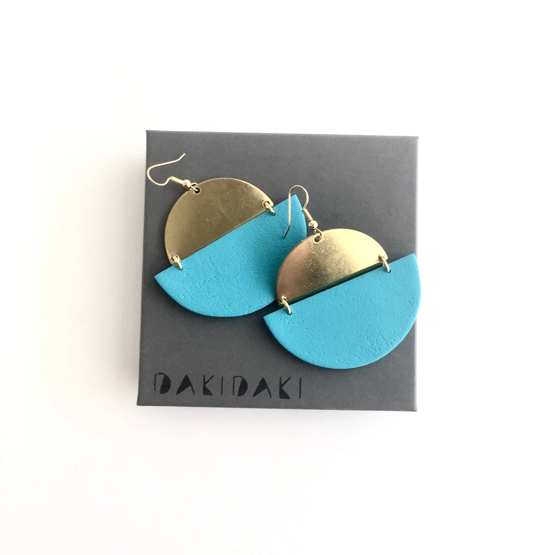 Daki Daki EARRINGS Turquoise + Brass Textured - Contemporary Made In Dublin Ireland