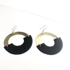 Daki Daki EARRINGS Black Circle + Brass Textured - Contemporary Made In Dublin Ireland
