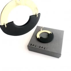 Daki Daki EARRINGS Black Circle + Brass Textured - Contemporary Made In Dublin Ireland