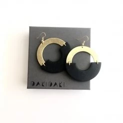Daki Daki EARRINGS Black Circle + Brass Textured - Contemporary Made In Dublin Ireland