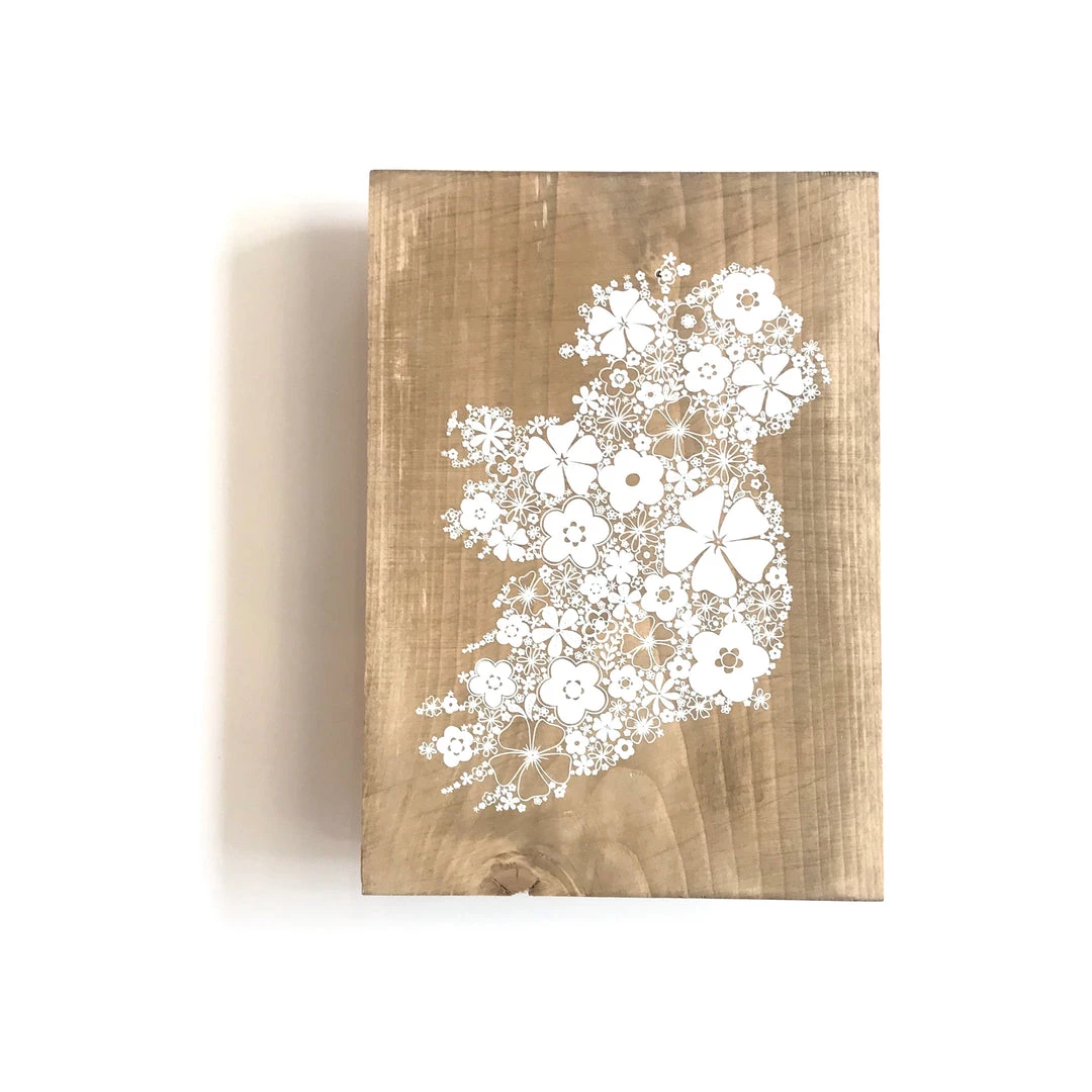 Text Art FLORAL IRELAND MAP - Once Upon A Dandelion - Wood Art Sign - Made In Ireland