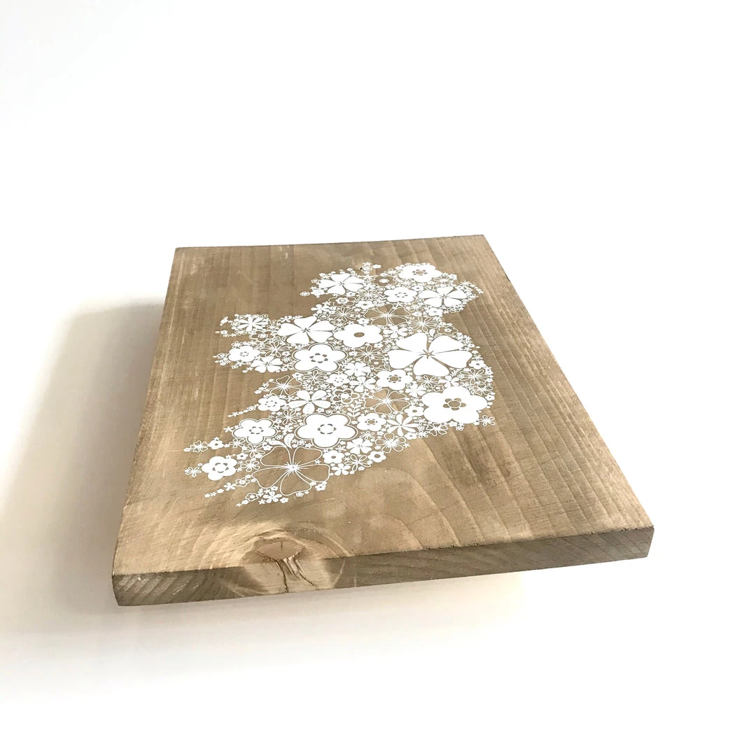 Text Art FLORAL IRELAND MAP - Once Upon A Dandelion - Wood Art Sign - Made In Ireland