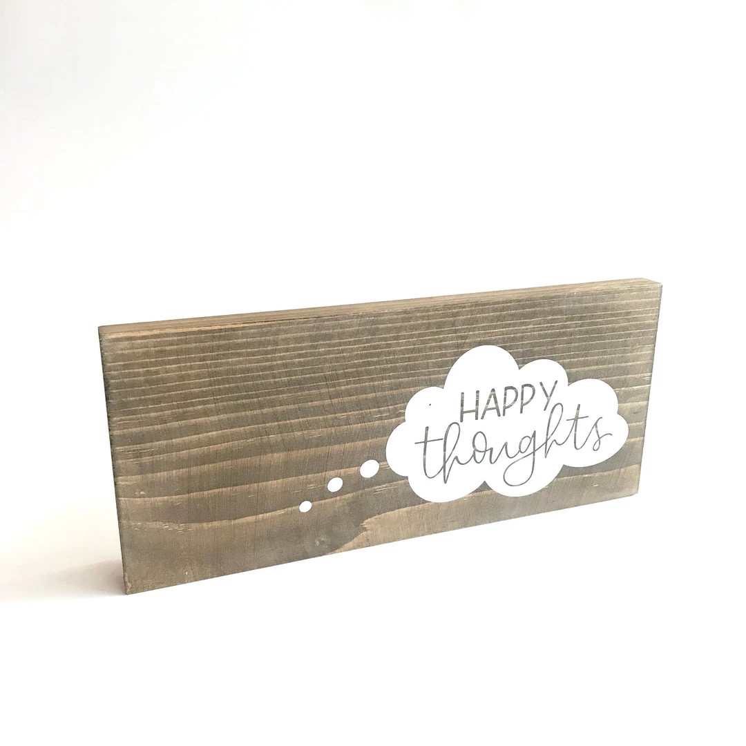 HAPPY THOUGHTS - Once Upon A Dandelion - Wood Art Sign - Made In Ireland