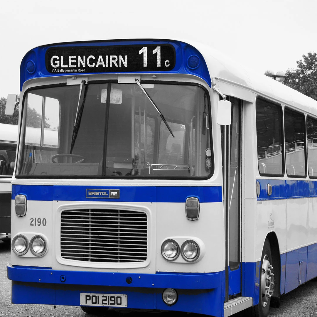 Belfast Canvas Co. Canvas Bus Signs GLENCAIRN Via Ballygomartin Road 11c