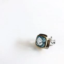 Gallardo & Blaine Blue Topaz Art Deco Ring - Solid Silver With Gold Plating