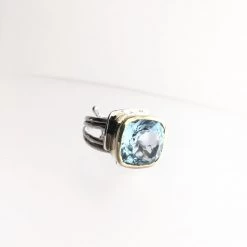 Gallardo & Blaine Blue Topaz Art Deco Ring - Solid Silver With Gold Plating
