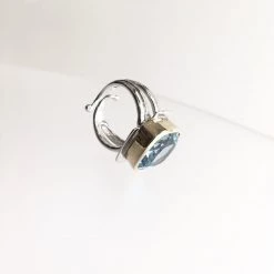 Gallardo & Blaine Blue Topaz Art Deco Ring - Solid Silver With Gold Plating