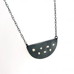 Oxidised Silver Gold Half Moon Pendant Necklace - By Ghost & Bonesetter - Made In Belfast