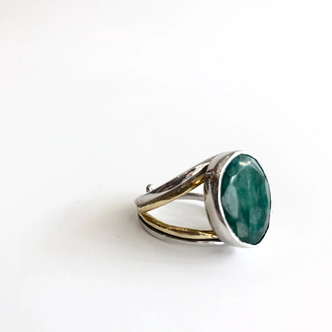 Gallardo & Blaine Rough Cut Emerald Dewberry Ring - Solid Silver With Gold Plate All Jewellery