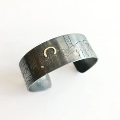 Oxidised Silver Gold Etched Cuff - By Ghost & Bonesetter - Made In Belfast All Jewellery
