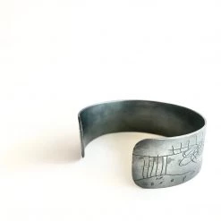 Oxidised Silver Gold Etched Cuff - By Ghost & Bonesetter - Made In Belfast All Jewellery