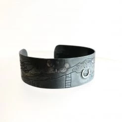 Oxidised Silver Gold Etched Cuff - By Ghost & Bonesetter - Made In Belfast All Jewellery