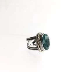 Gallardo & Blaine Rough Cut Emerald Magnolia Ring - Solid Silver With Gold Plate Rings