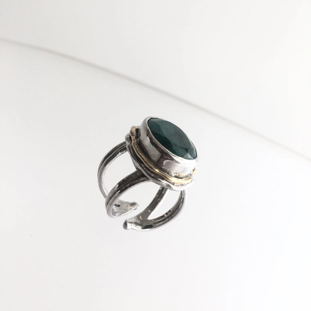 Gallardo & Blaine Rough Cut Emerald Magnolia Ring - Solid Silver With Gold Plate Rings