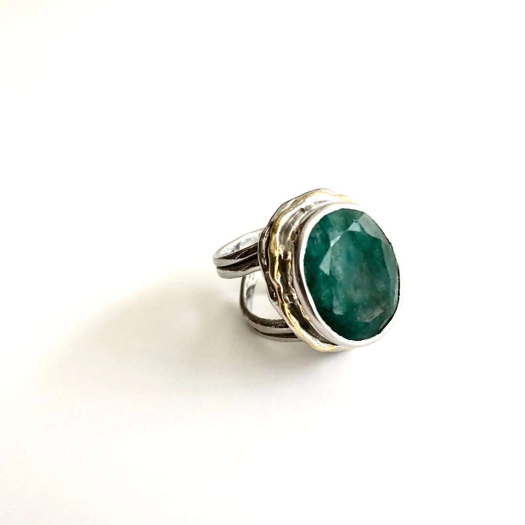 Gallardo & Blaine Rough Cut Emerald Magnolia Ring - Solid Silver With Gold Plate Rings