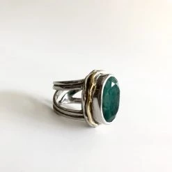 Gallardo & Blaine Rough Cut Emerald Magnolia Ring - Solid Silver With Gold Plate Rings
