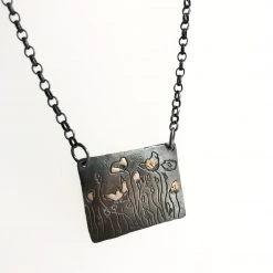 Ghost & Bonesetter Nightwalk Oxidised Silver Gold Etched Floral Pendant Necklace All Jewellery