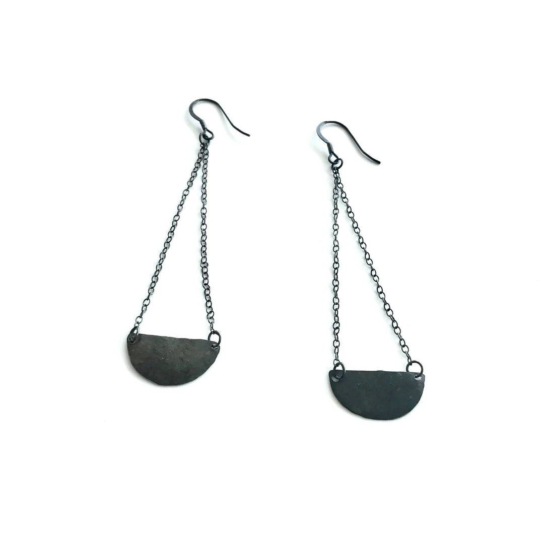 Ghost & Bonesetter Oxidised Silver Chain Half Moon Beaten Earrings All Jewellery