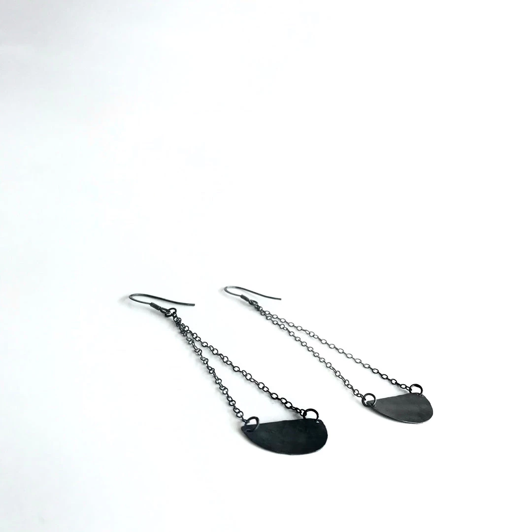 Ghost & Bonesetter Oxidised Silver Chain Half Moon Beaten Earrings All Jewellery