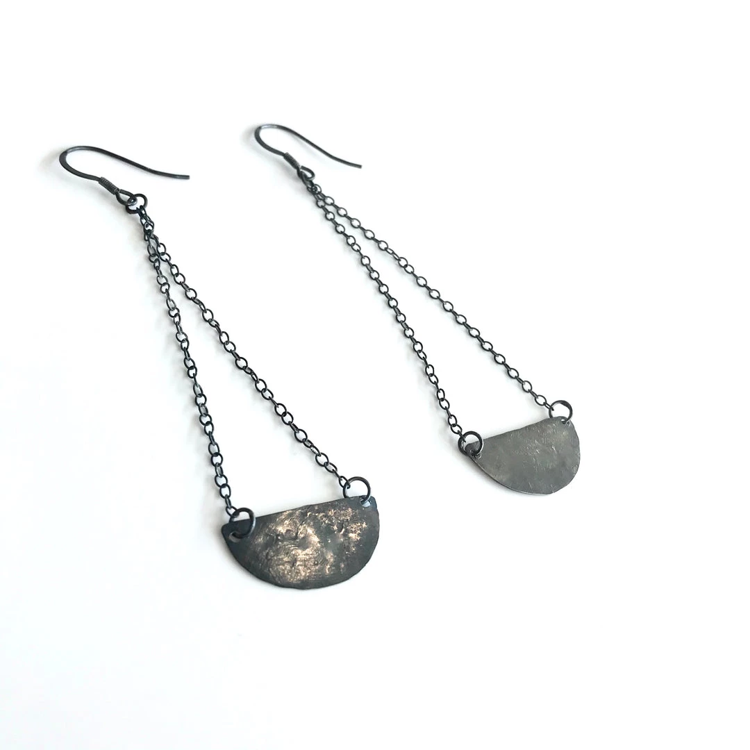 Ghost & Bonesetter Oxidised Silver Chain Half Moon Beaten Earrings All Jewellery