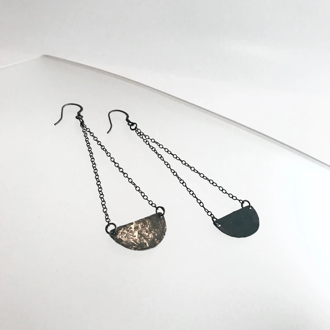Ghost & Bonesetter Oxidised Silver Chain Half Moon Beaten Earrings All Jewellery