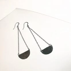 Ghost & Bonesetter Oxidised Silver Chain Half Moon Beaten Earrings All Jewellery