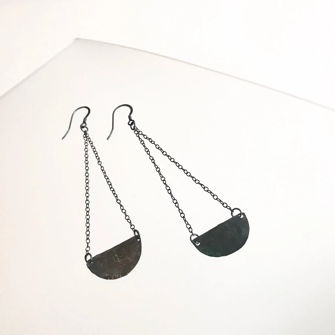 Ghost & Bonesetter Oxidised Silver Chain Half Moon Beaten Earrings All Jewellery