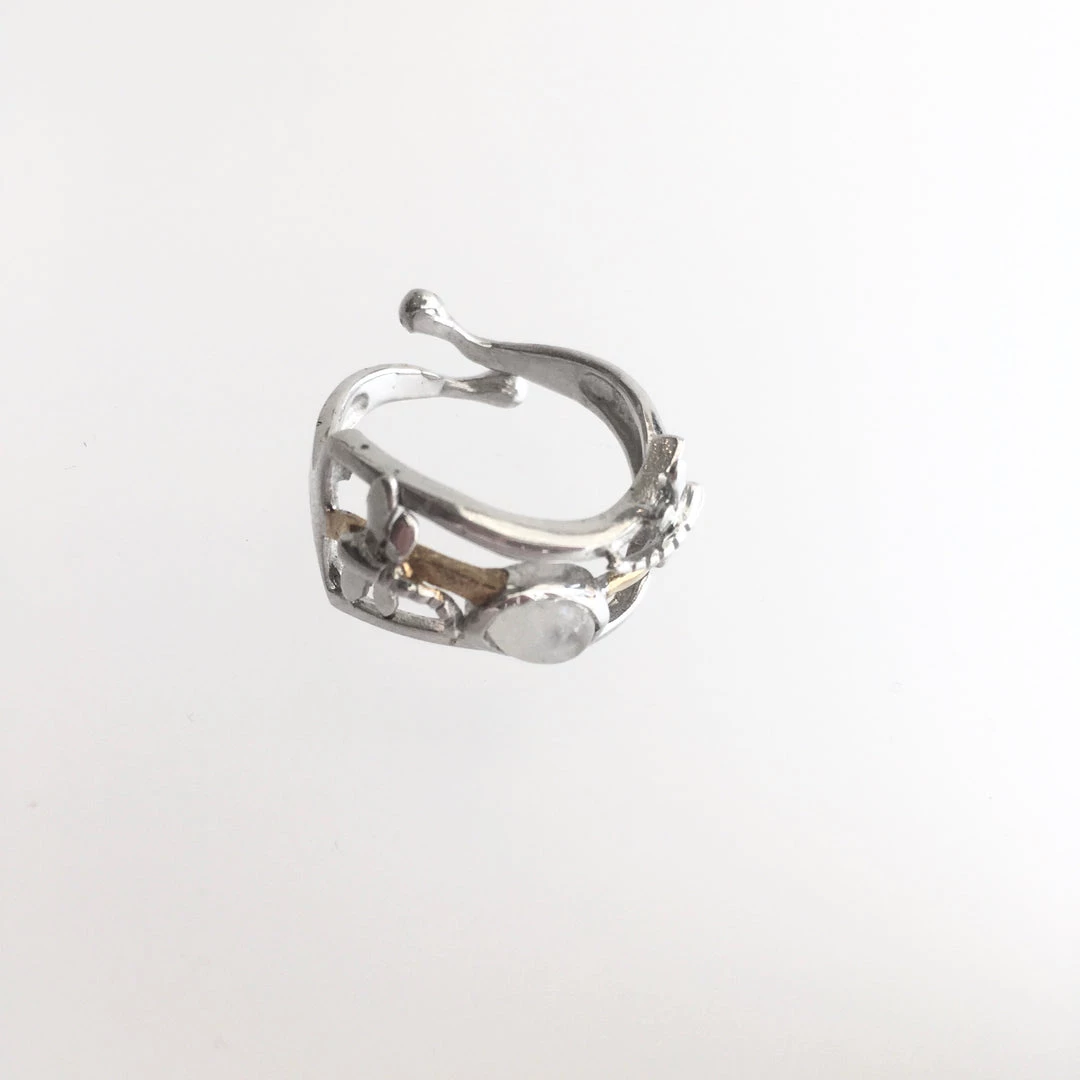 Gallardo & Blaine DRAGONFLY Ring With Moonstone + Silver With Gold Plate