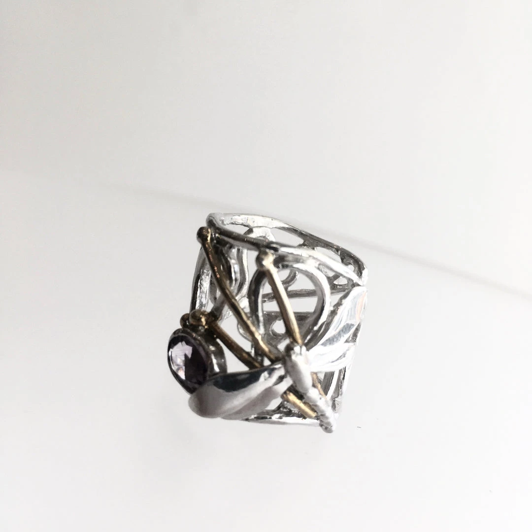 Gallardo & Blaine Dragonfly With Amethyst Ring Solid Silver With Gold Plate Rings