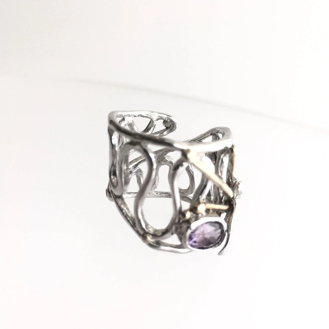 Gallardo & Blaine Dragonfly With Amethyst Ring Solid Silver With Gold Plate Rings