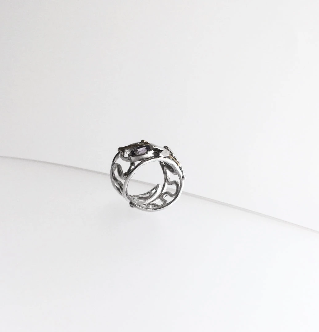 Gallardo & Blaine Dragonfly With Amethyst Ring Solid Silver With Gold Plate Rings