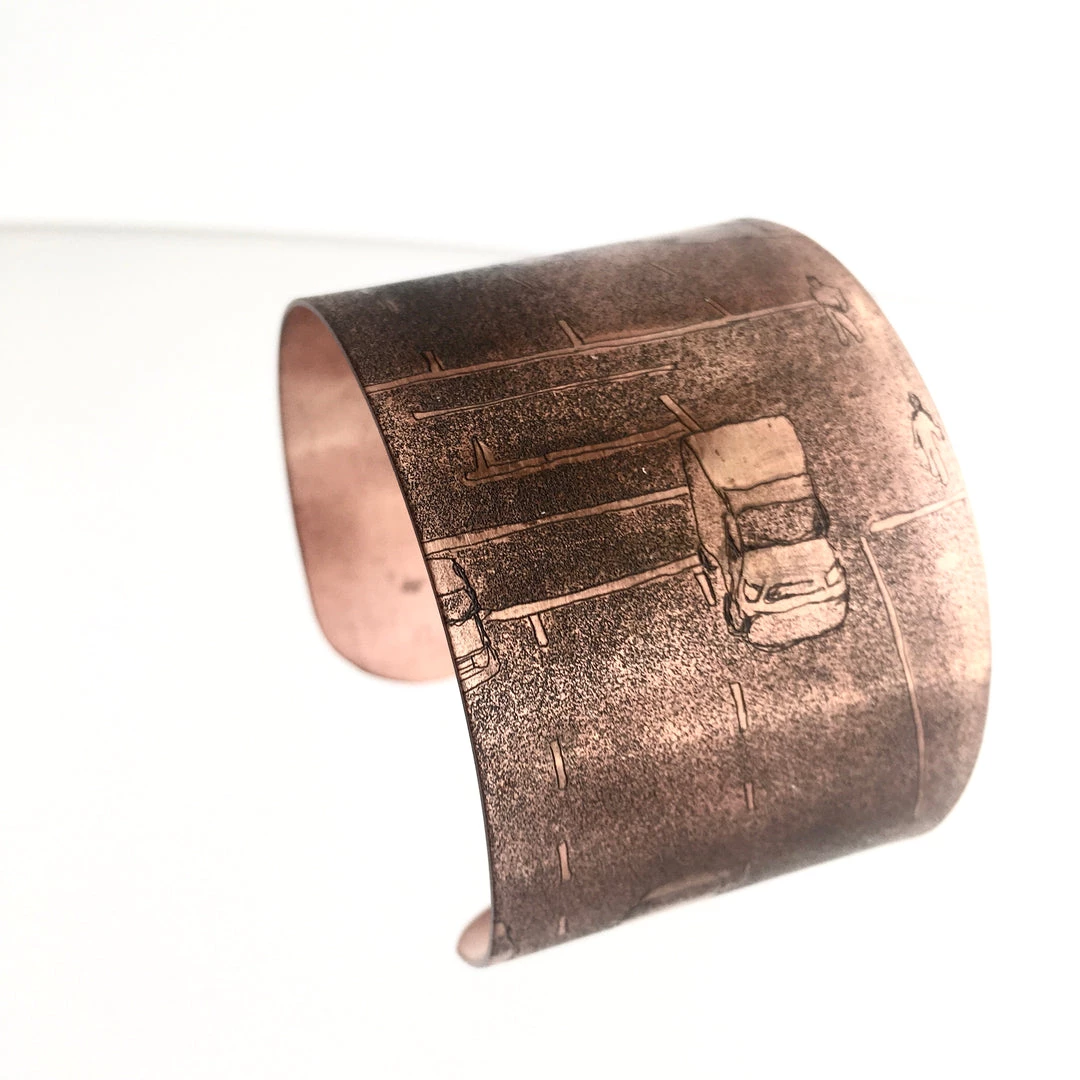 Copper Etched Traffic New York Cuff - By Ghost & Bonesetter - Made In Belfast All Jewellery