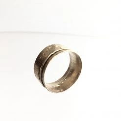 Gold Plated Double Banded Beaten Ring - By Ghost & Bonesetter - Made In Belfast All Jewellery