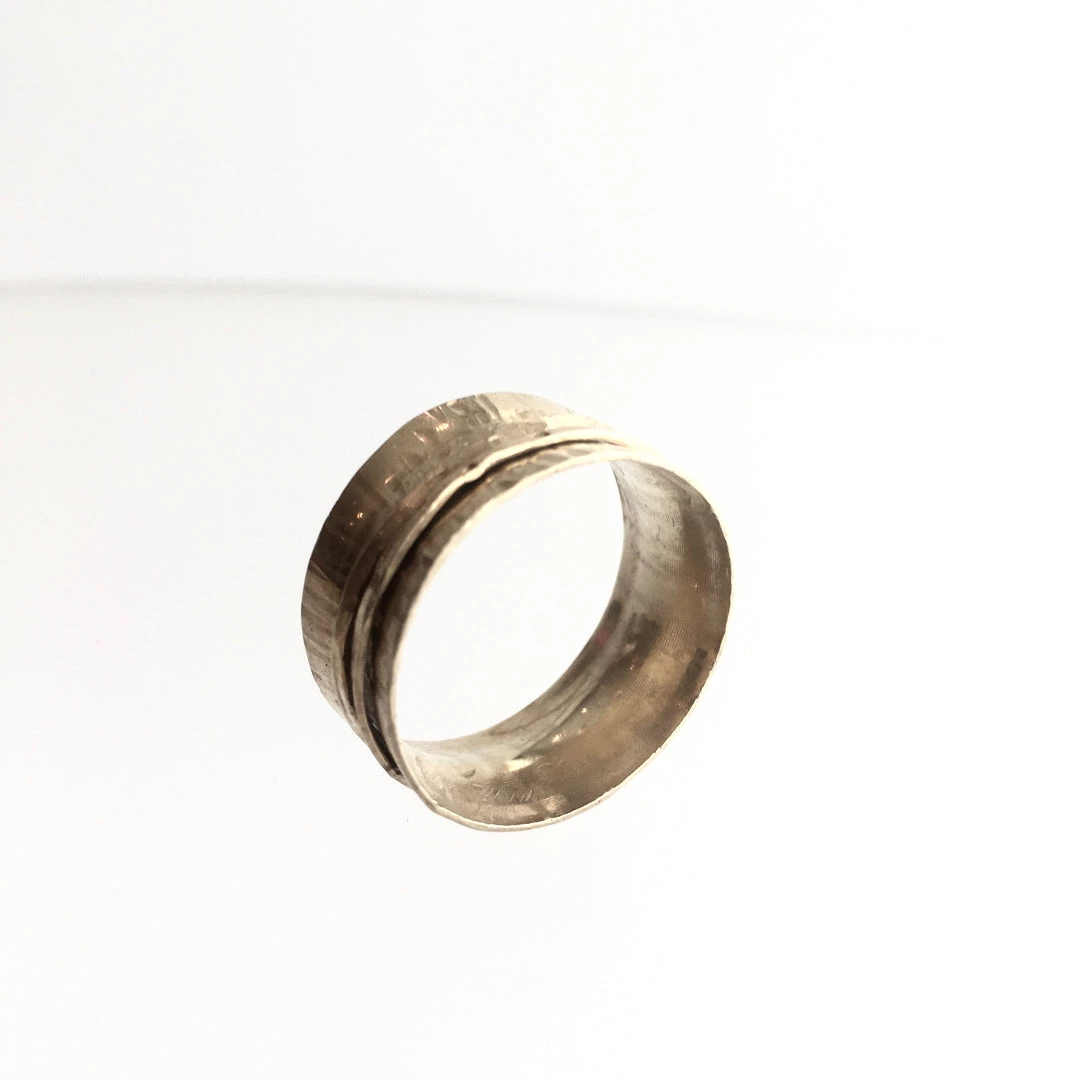 Gold Plated Double Banded Beaten Ring - By Ghost & Bonesetter - Made In Belfast All Jewellery