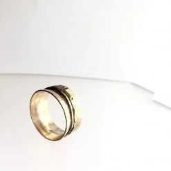 Gold Plated Double Banded Beaten Ring - By Ghost & Bonesetter - Made In Belfast All Jewellery