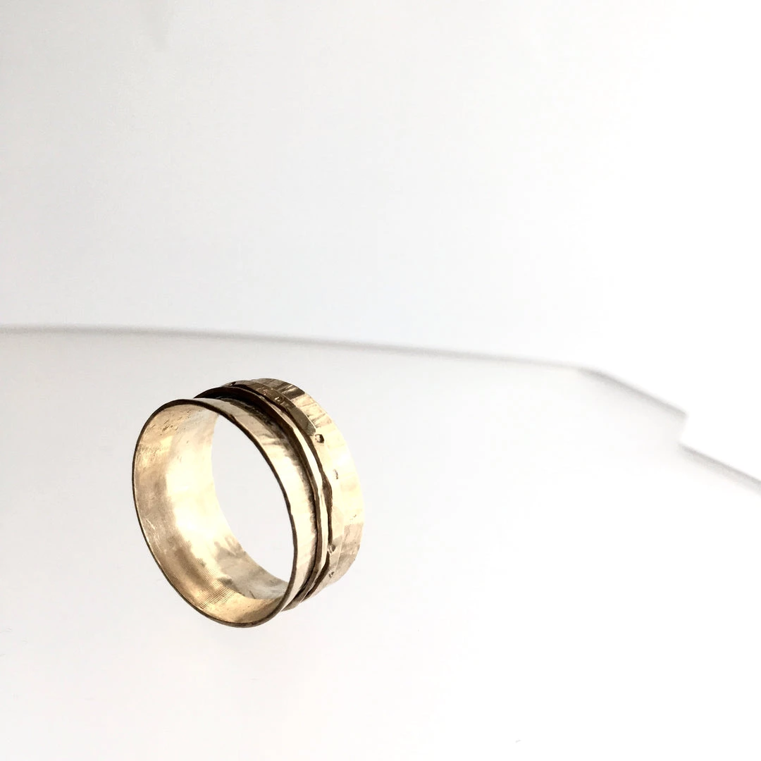 Gold Plated Double Banded Beaten Ring - By Ghost & Bonesetter - Made In Belfast All Jewellery