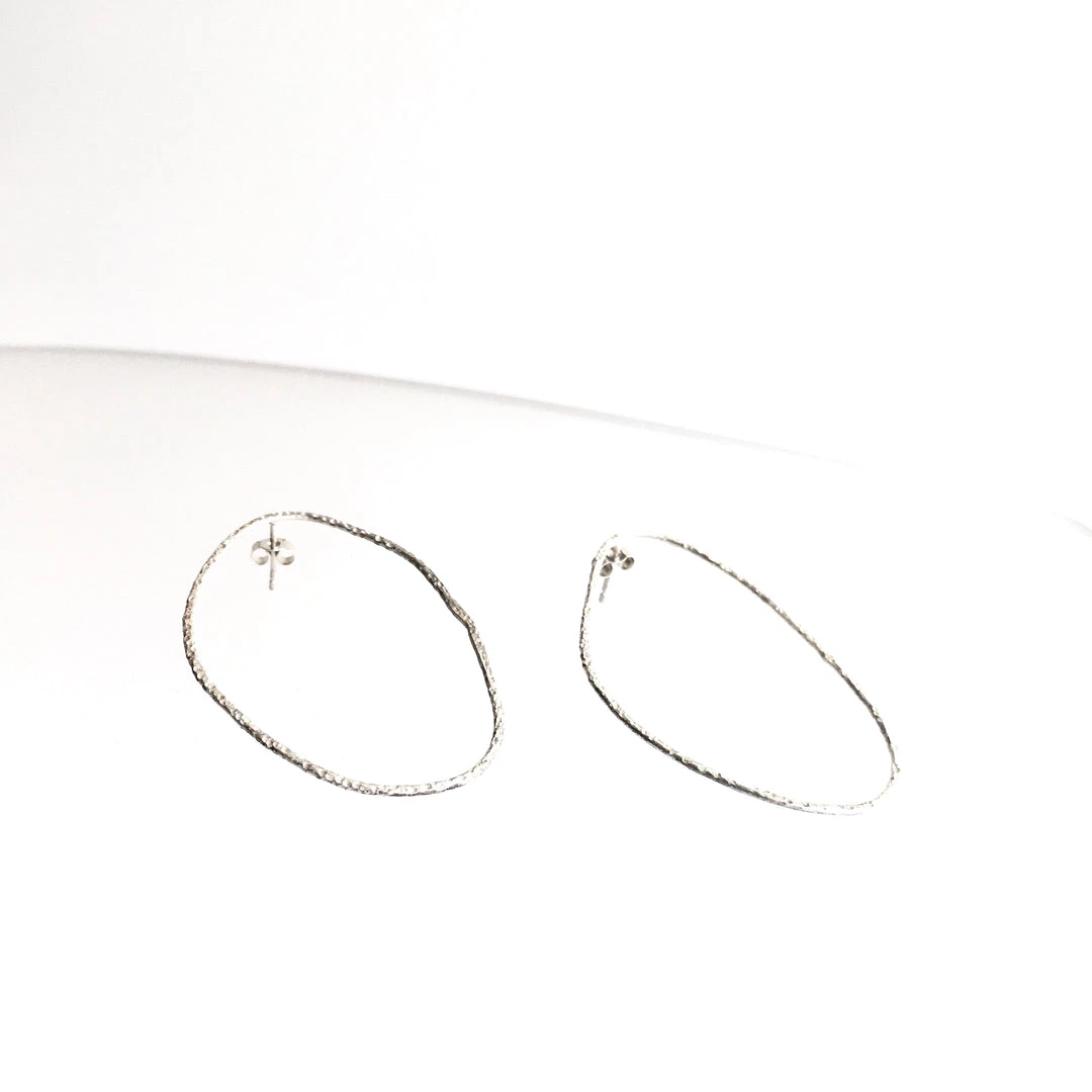 Silver Large Beaten Hoop Earrings - By Ghost & Bonesetter - Made In Belfast All Jewellery