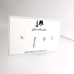 Four Random Silver Etched Stud Earrings - By Ghost & Bonesetter - Made In Belfast
