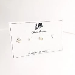 Four Random Silver Etched Stud Earrings - By Ghost & Bonesetter - Made In Belfast All Jewellery