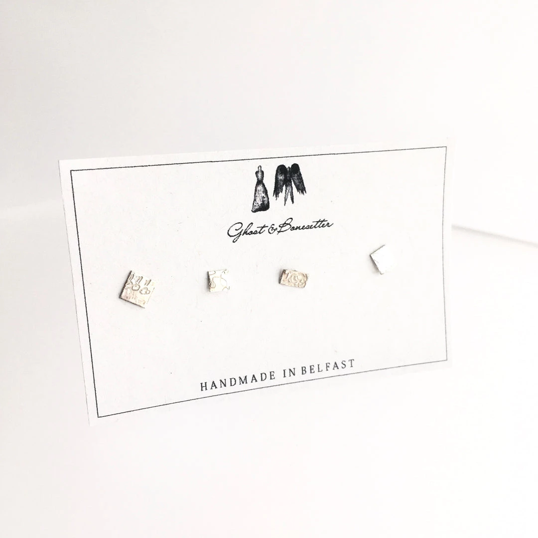 Four Random Silver Etched Stud Earrings - By Ghost & Bonesetter - Made In Belfast All Jewellery
