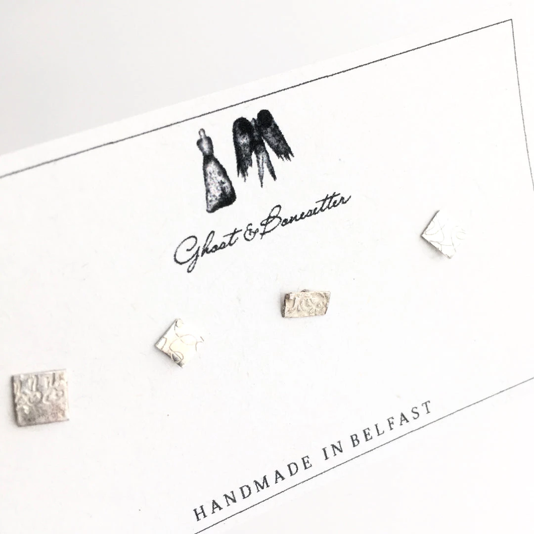 Four Random Silver Etched Stud Earrings - By Ghost & Bonesetter - Made In Belfast All Jewellery