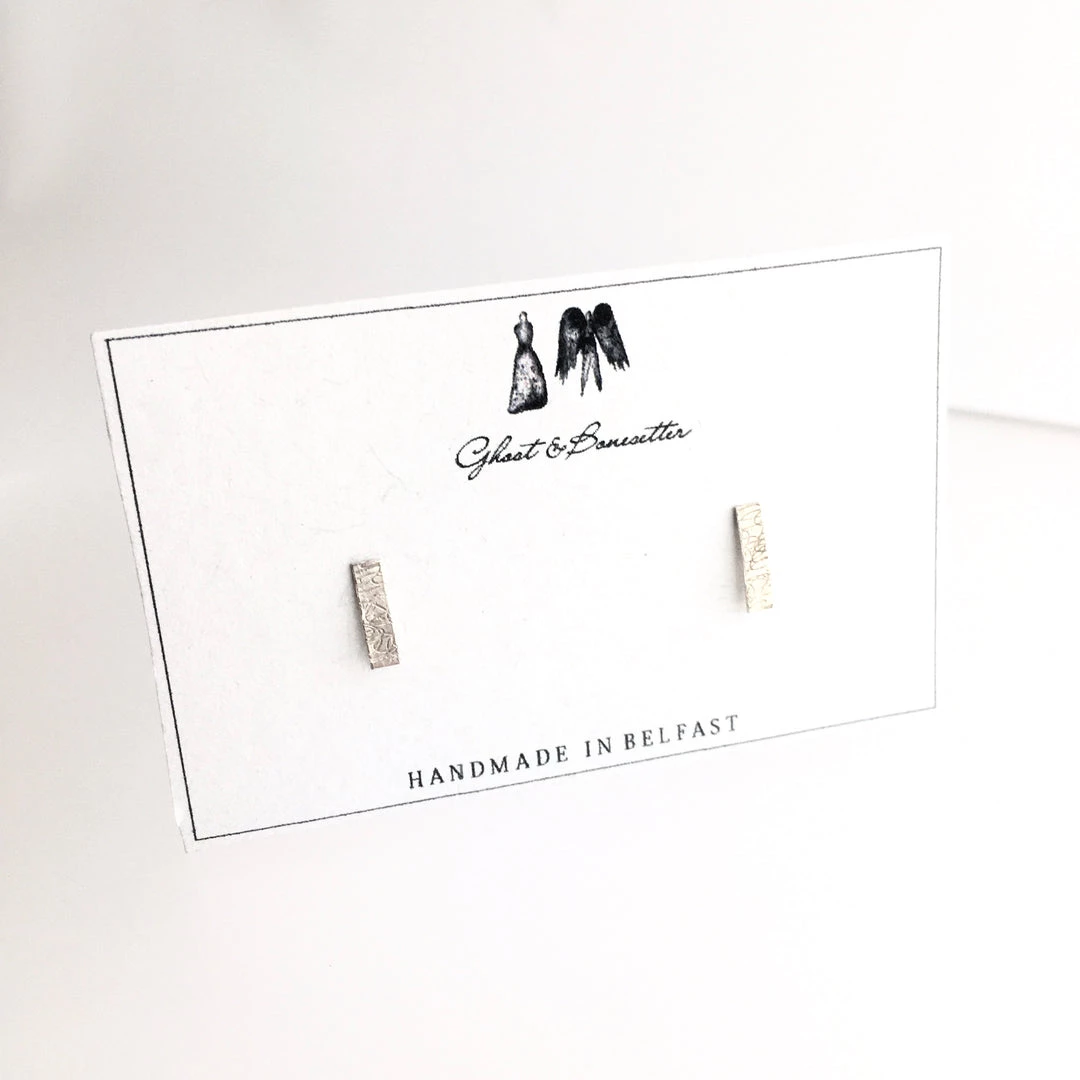 Silver Etched Rectangle Stud Earrings - By Ghost & Bonesetter - Made In Belfast All Jewellery