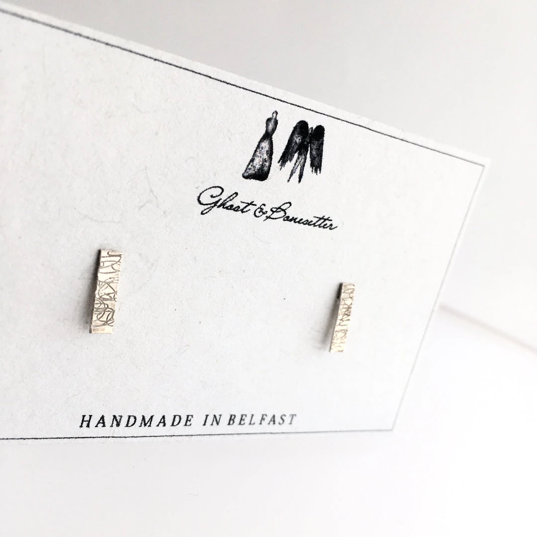 Silver Etched Rectangle Stud Earrings - By Ghost & Bonesetter - Made In Belfast All Jewellery